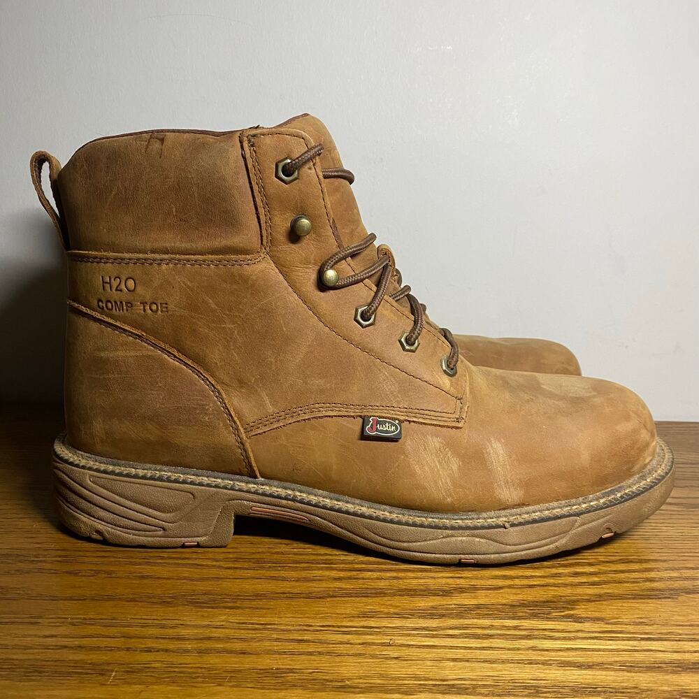 Justin Mens 13EE Brown Stampede Rush 6" Waterproof Nano Composite Toe Work Boots
